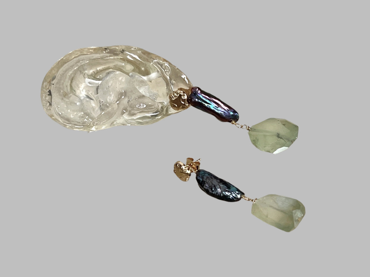 Prehnite and Freshwater Pearl Earrings – Bjørg Jewellery